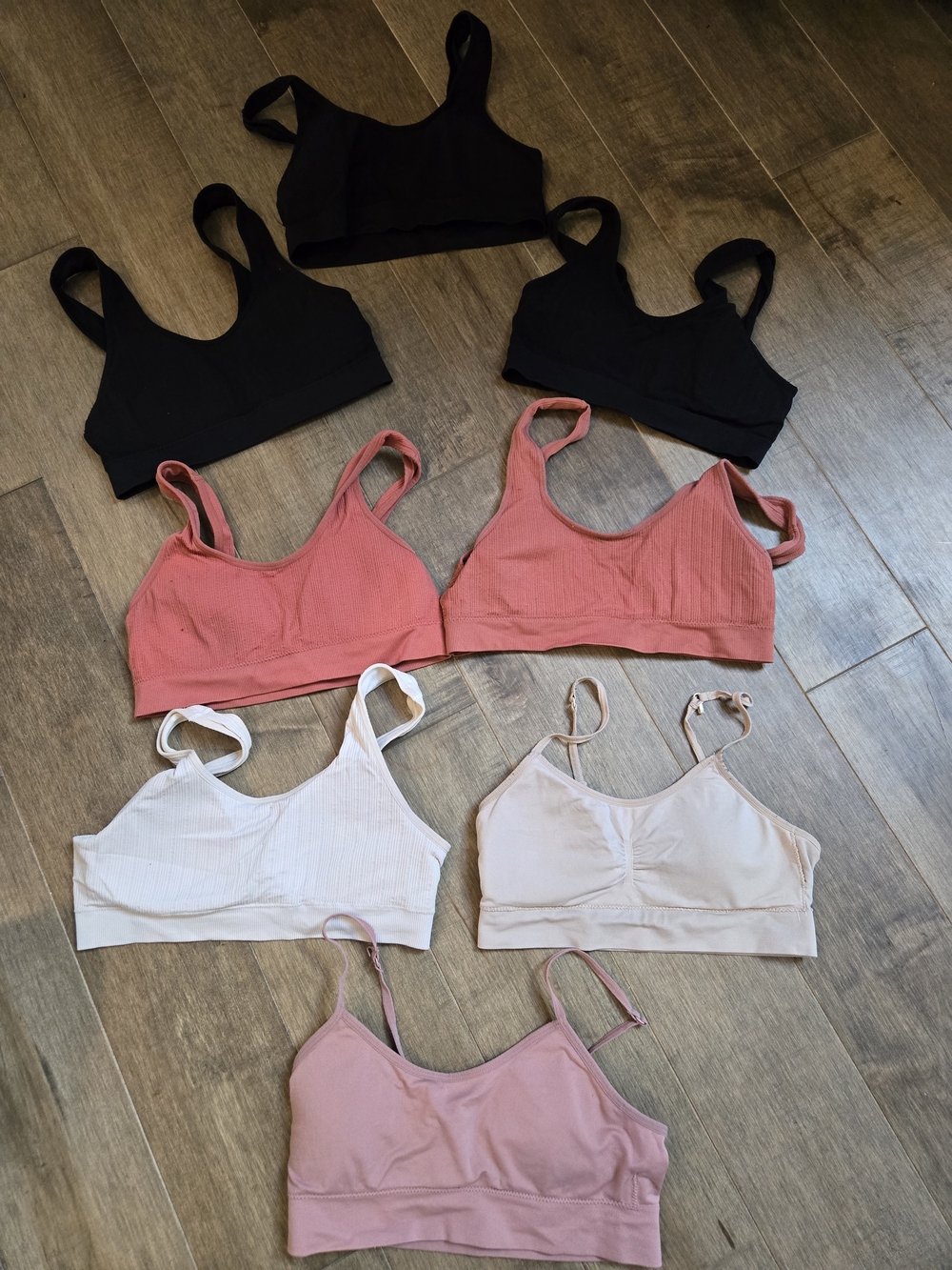 Set Of Training/sport Bras Black, Coral, White, Cream & Pink